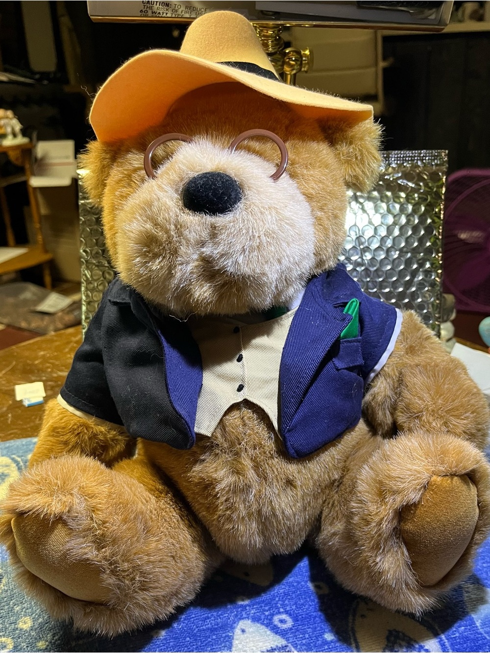 Gund Brown Teddy Bear in Navy Jacket with Tan Hat